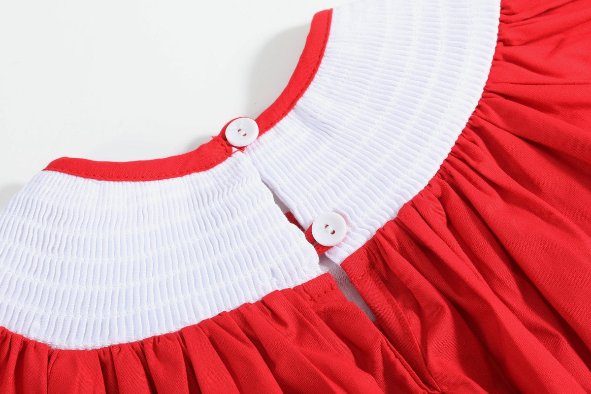 Red Christmas Bows Smocked Bishop Dress