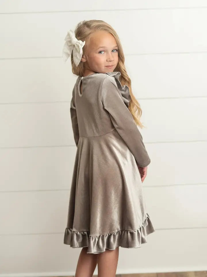 Kids Velvet Ruffle Fancy Winter Girls Christmas Holiday Dress Multiple colors