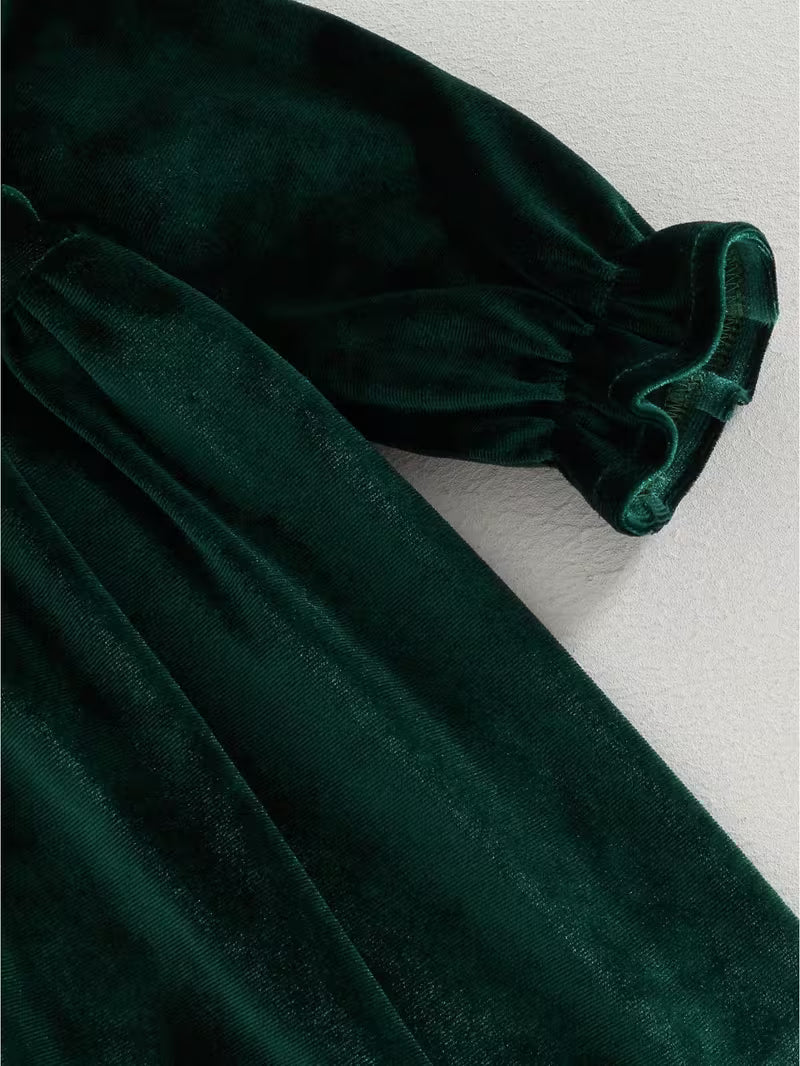 Baby girls Puff sleeves Velvet holiday A-line dress