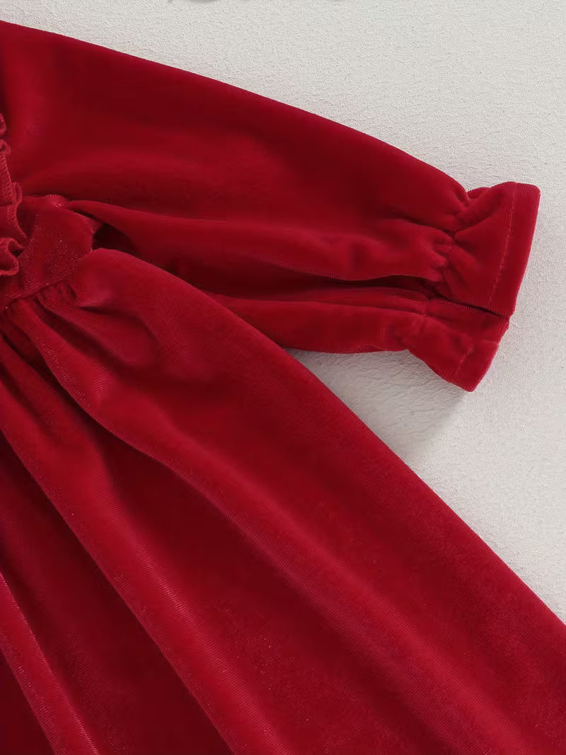 Baby girls Puff sleeves Velvet holiday A-line dress