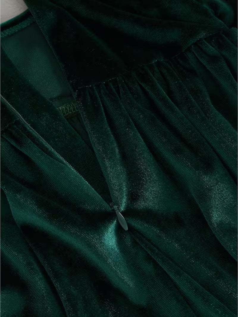 Baby girls Puff sleeves Velvet holiday A-line dress