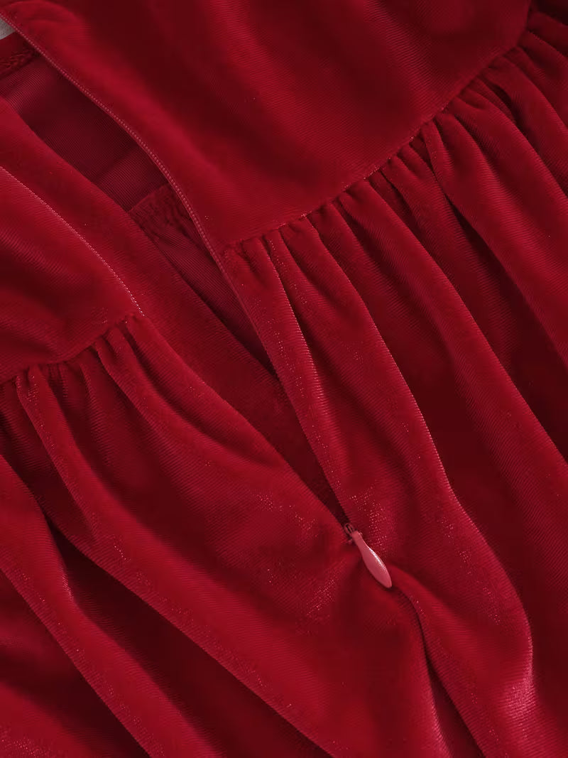 Baby girls Puff sleeves Velvet holiday A-line dress